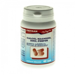 Calciu, Magneziu, Zinc, Fosfor Favisan, 40 capsule